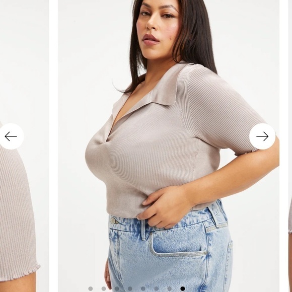 Good American Ribbed Polo top in Mink001 - Picture 3 of 9